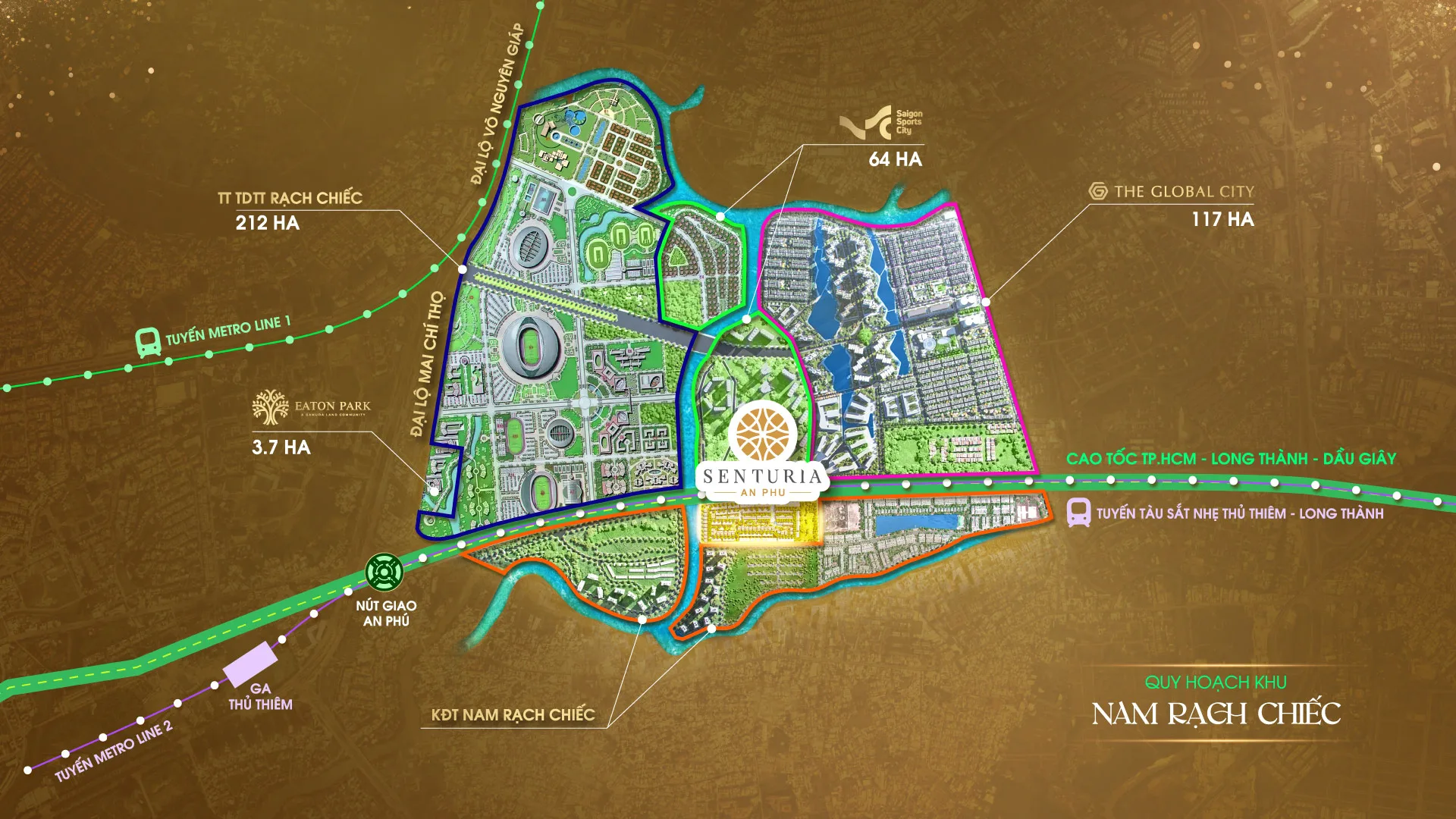 Senturia An Phú trong quy hoạch khu Nam Rạch Chiếc, cạnh The Global City, Saigon Sports City và khu TDTT Rạch Chiếc